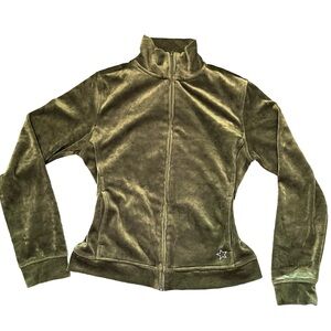 la vie en rose y2k rhinestone bling vintage zip up track jacket green